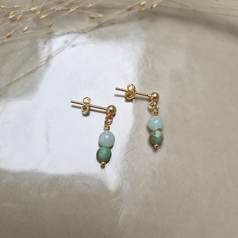 Oorringen Golden Harmony, amazoniet, afrikaans turquoise