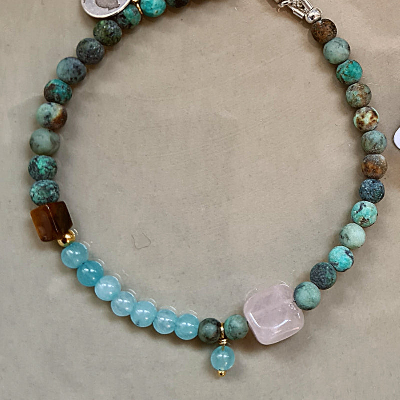 Armband Lianne , amazoniet, rozekwarts