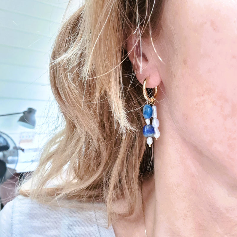 Oorbellen Blue Paradise, parel, lapis lazuli