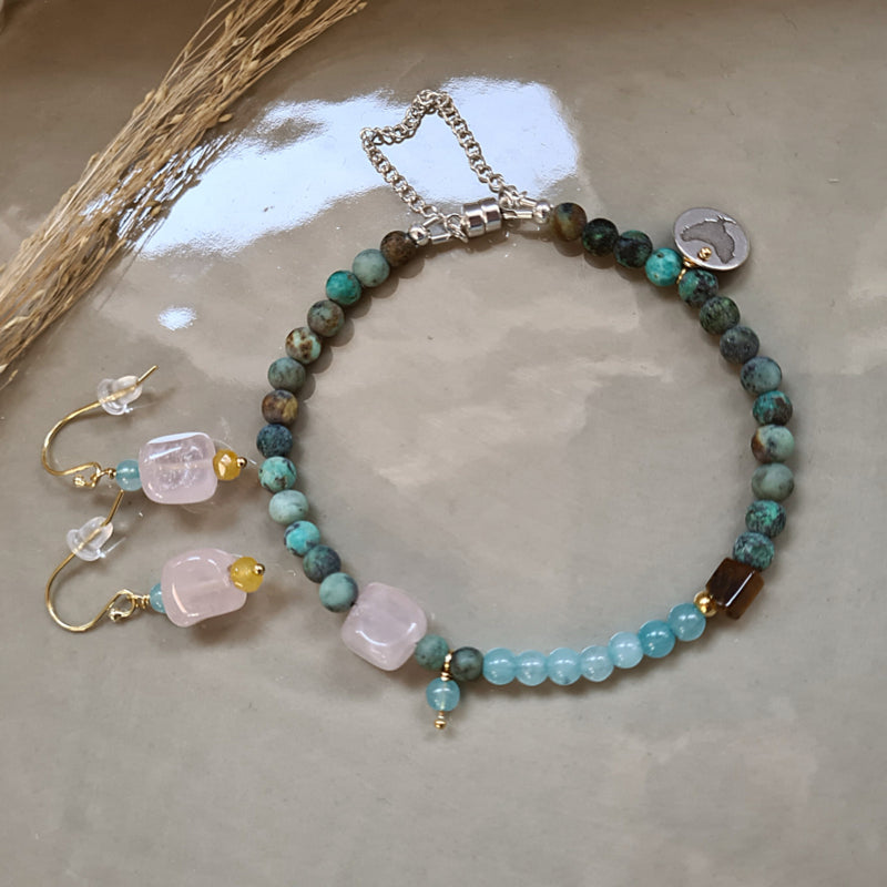 Armband Lianne , amazoniet, rozekwarts