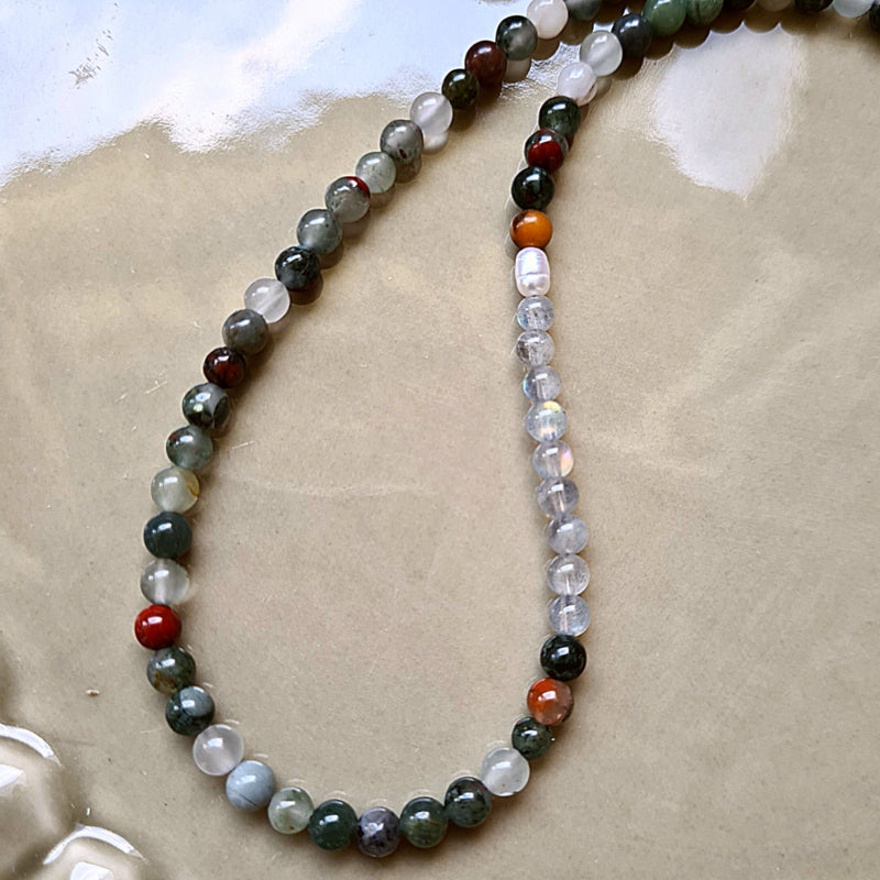 Ketting Misty, heliotroop, labradoriet, parel