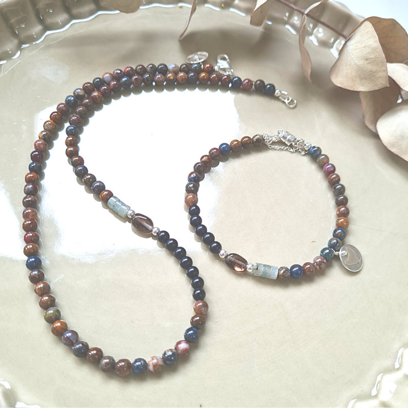 Ketting Soft Rocks, pietersiet, onyx en labradoriet