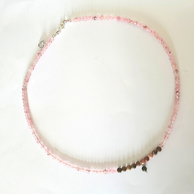 Ketting Pale Blossom, rozekwarts en rhodoniet