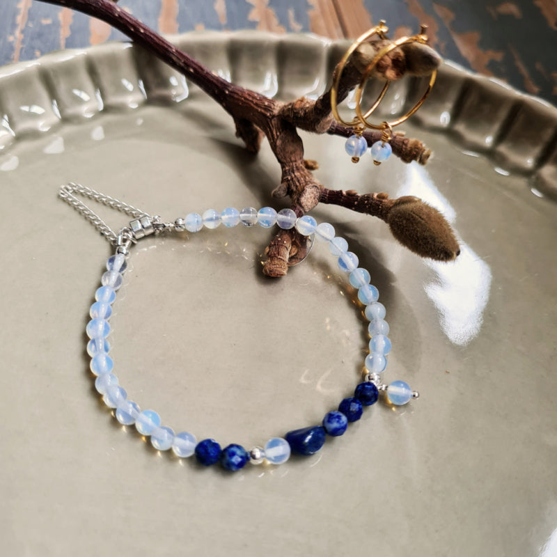 Armband Little Moon, maansteen, lapis lazuli