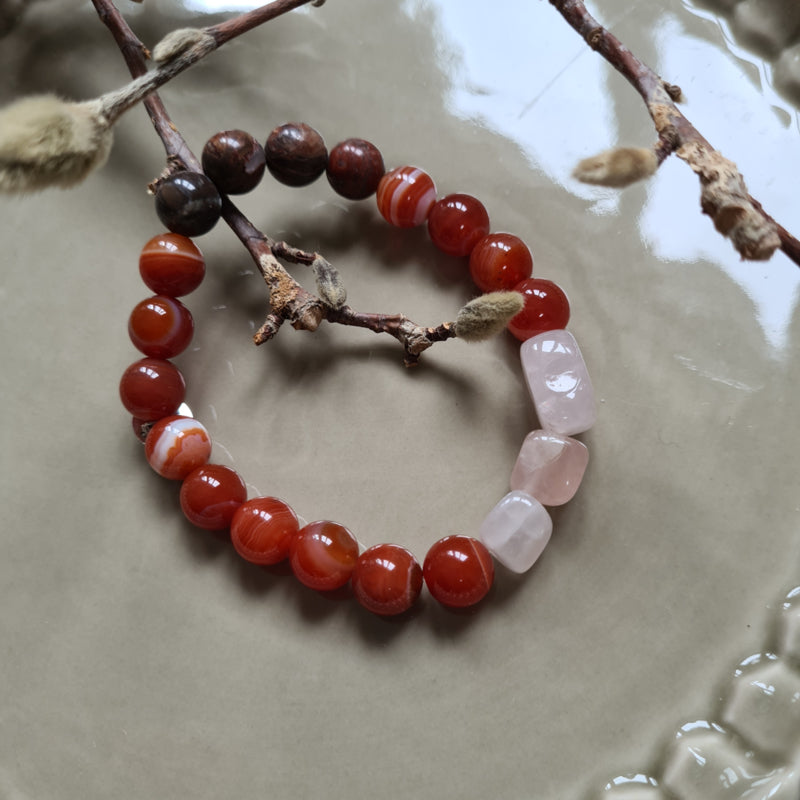 Unisex armband Terra, carneool, jaspis en rozekwarts