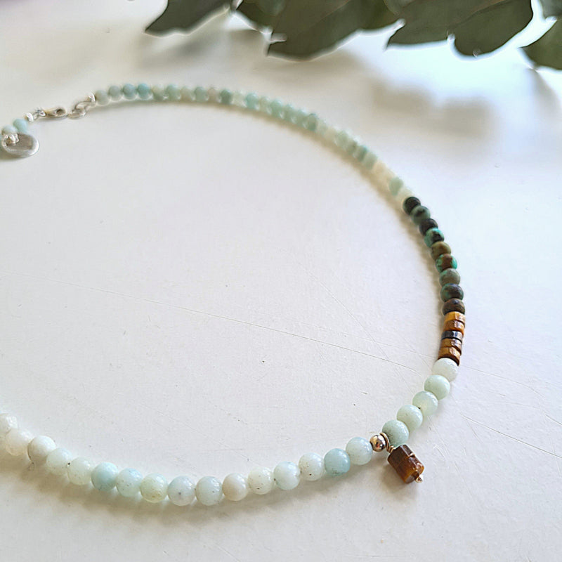 Ketting Harmony, amazoniet, tijgeroog