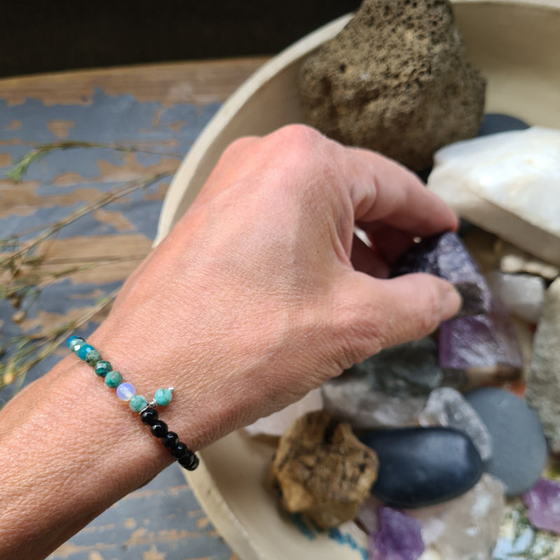 Armband Happiness, apatiet, onyx en chrysocolla