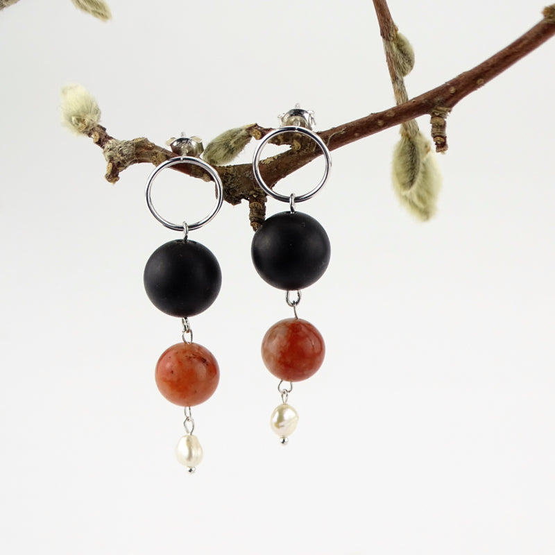 Oorknopjes Amazing, onyx en parel