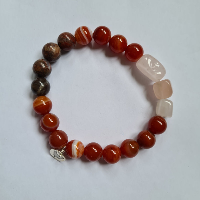 Unisex armband Terra, carneool, jaspis en rozekwarts