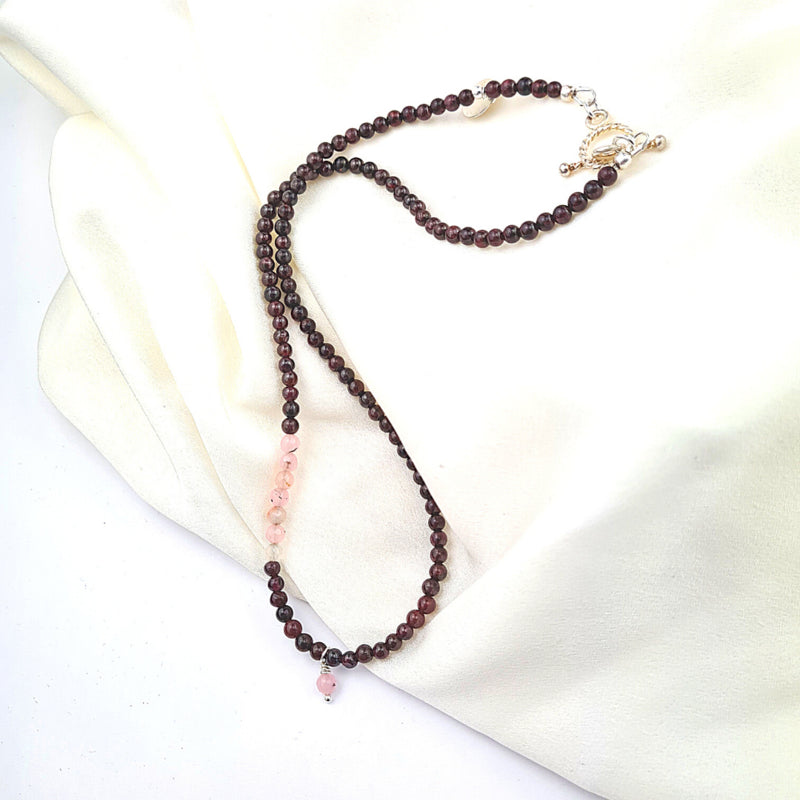 Ketting Velvet, granaat en rozekwarts