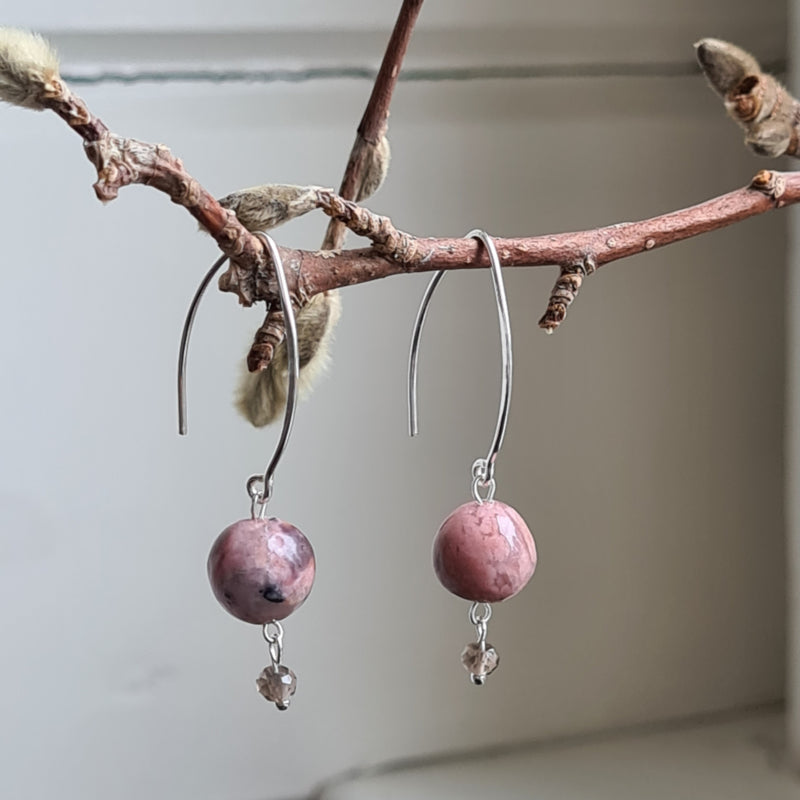 Oorbellen Jazzy Heather, rhodoniet en rookkwarts