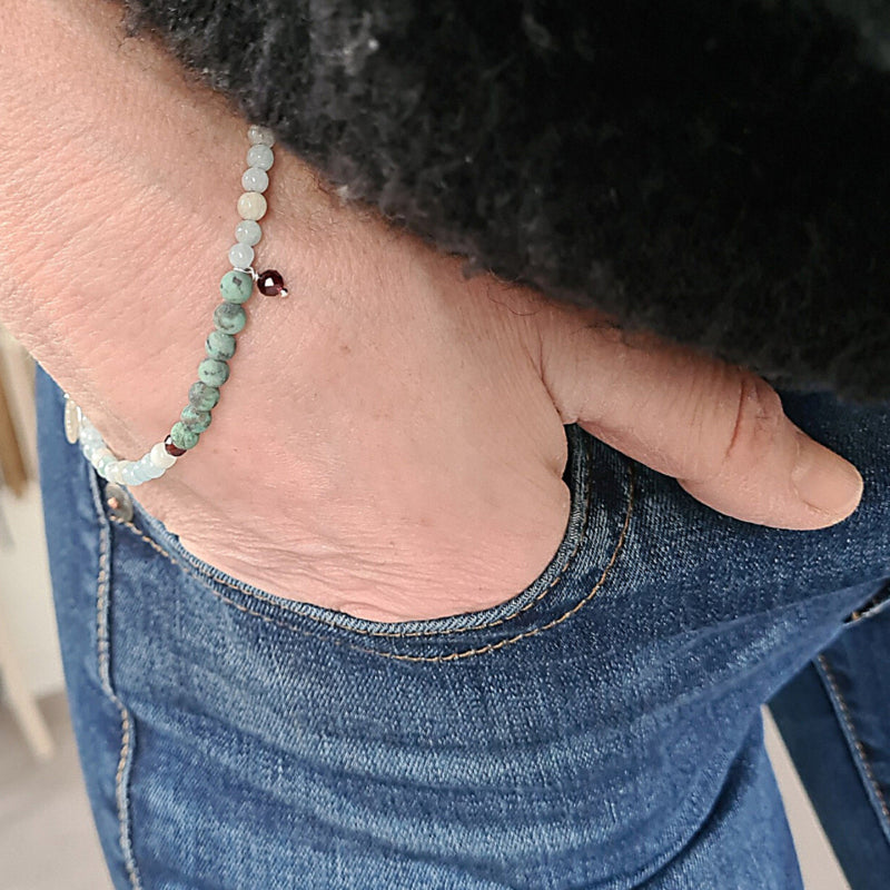 Armband Wishful, amazoniet en granaat