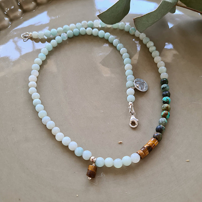 Ketting Harmony, amazoniet, tijgeroog