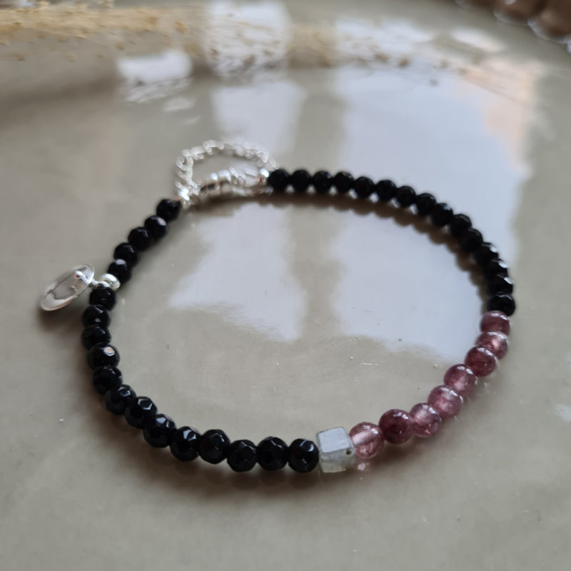 Armband Liv, lepidoliet, onyx en labradoriet