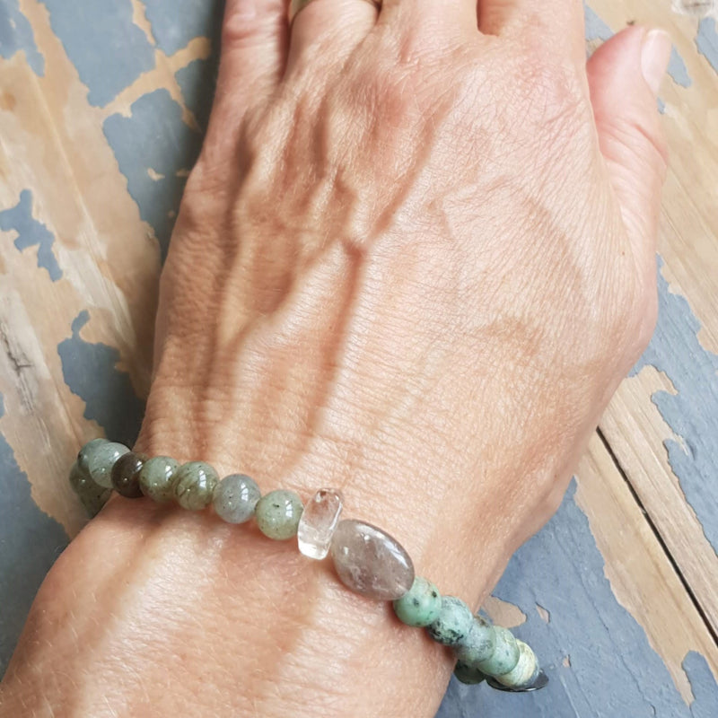 Unisex armband Hidden grass, afrikaans turquoise en labradoriet