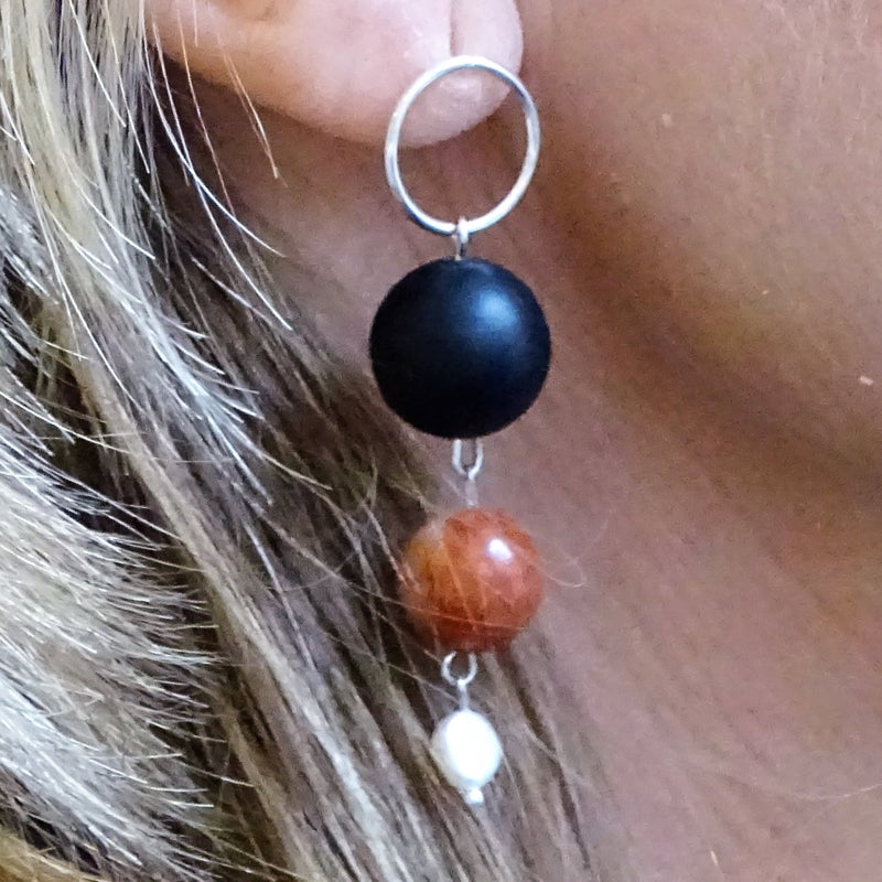 Oorknopjes Amazing, onyx en parel
