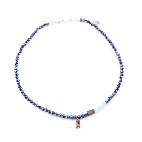 Ketting City Blues, saffier, agaat, tijgeroog