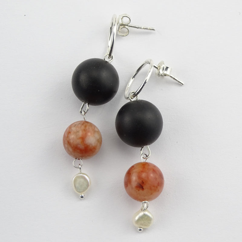Oorknopjes Amazing, onyx en parel