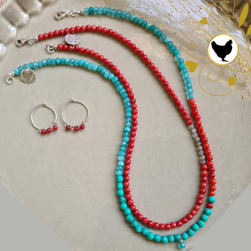 Ketting Wide View, turquoise magnesiet, jade en koraal