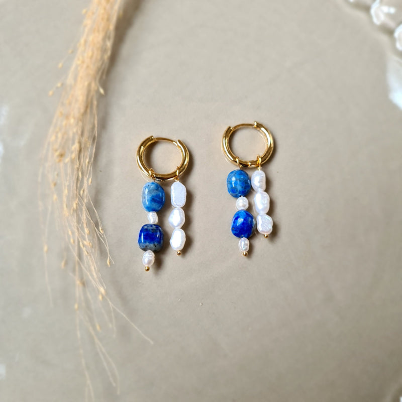 Oorbellen Blue Paradise, parel, lapis lazuli
