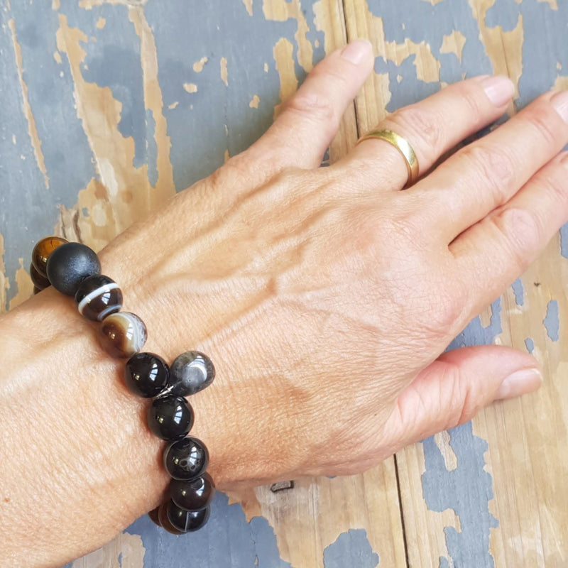 Unisex armband Hidden Rocks, agaat, tijgeroog en labradoriet