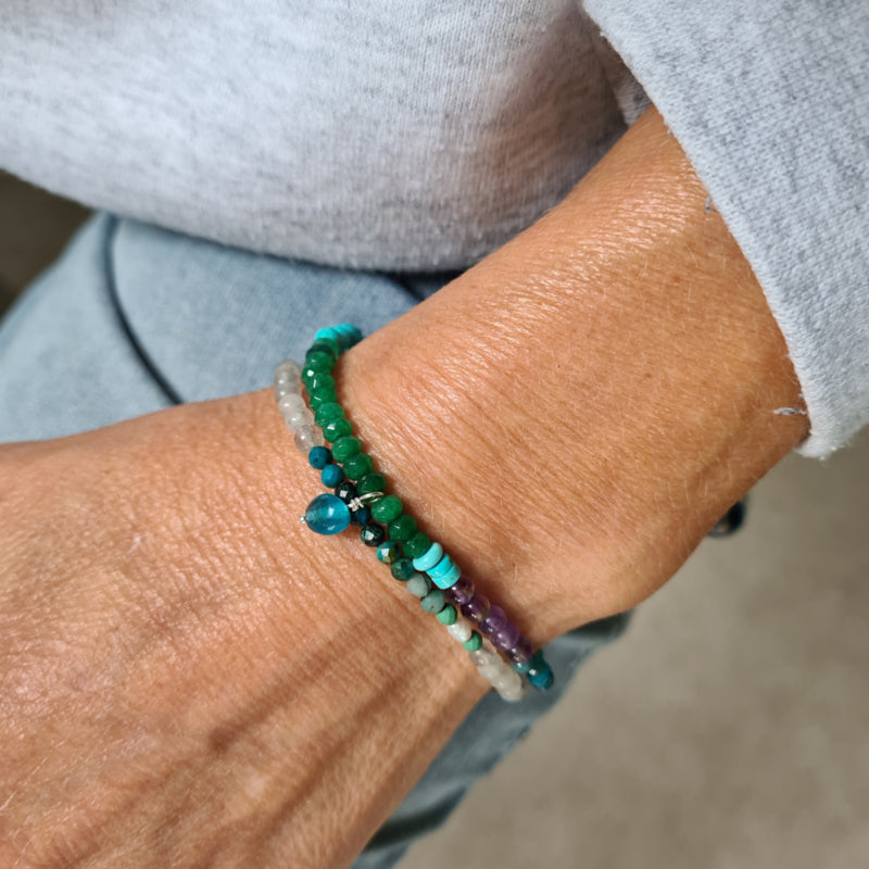 Armband Blue Lagoon, amethist, apatiet, jade