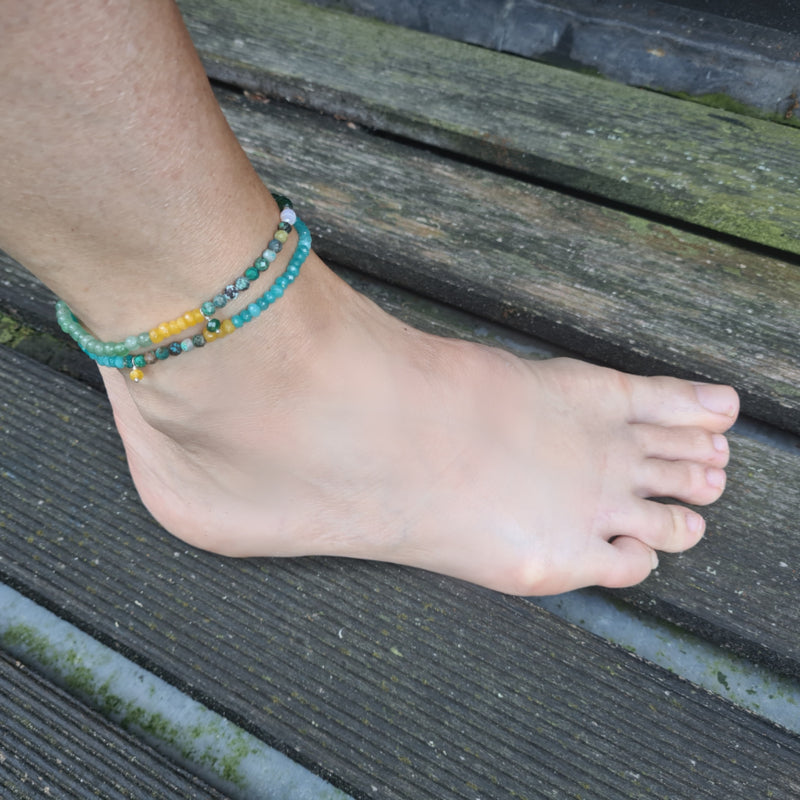 Enkelbandje Ocean View, agaat en chrysocolla
