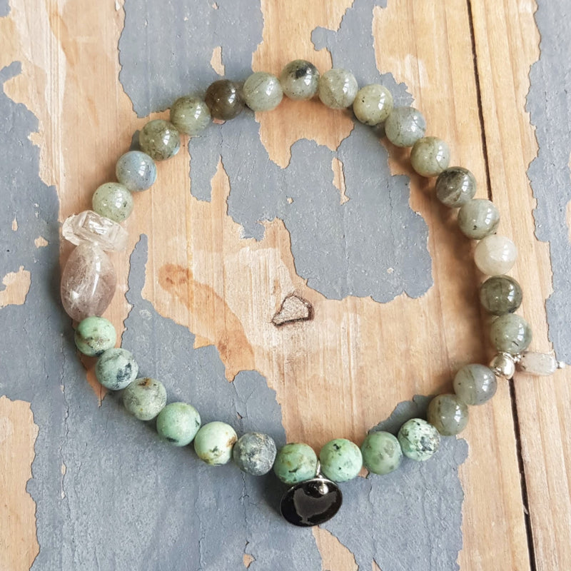 Unisex armband Hidden grass, afrikaans turquoise en labradoriet