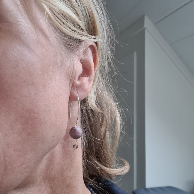 Oorbellen Jazzy Heather, rhodoniet en rookkwarts