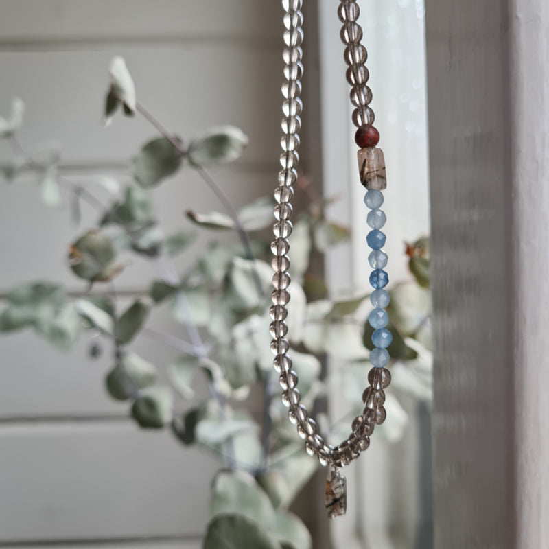 Ketting Your Bliss, aquamarijn en rookkwarts