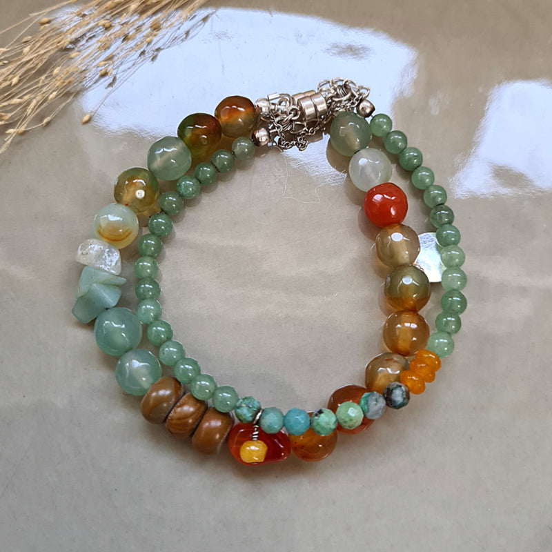 Unisex armband Green Peacock, groen pauw agaat