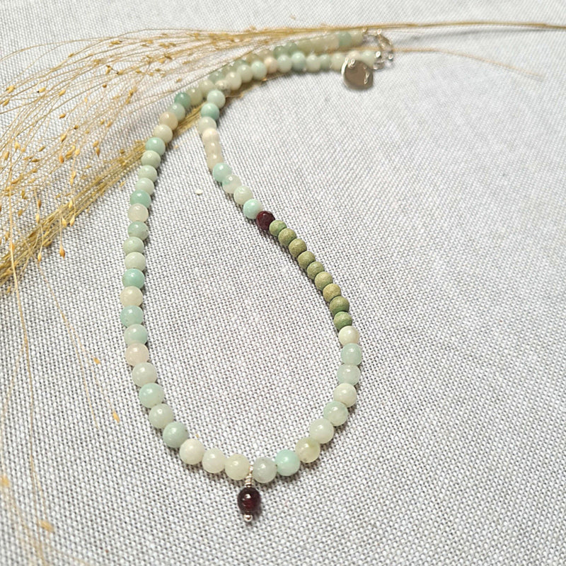 Ketting Sky no.1, amazoniet en granaat