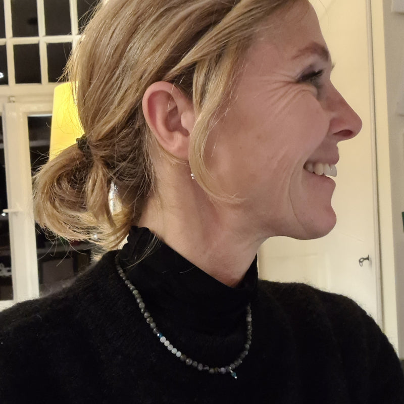 Ketting Positief & Minder stress, labradoriet, aquamarijn