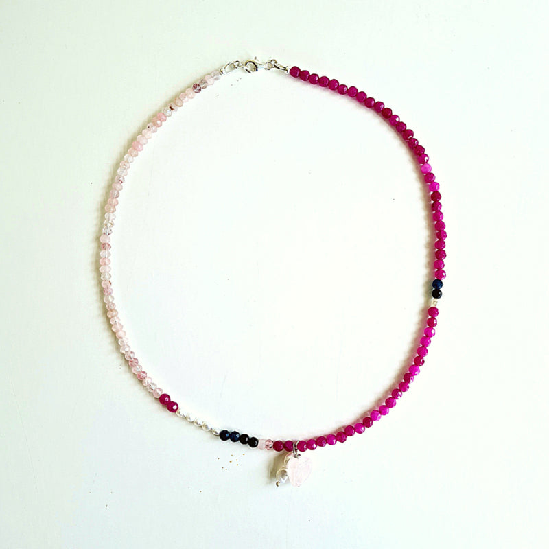 Ketting Sabine , jade, parel en rozekwarts