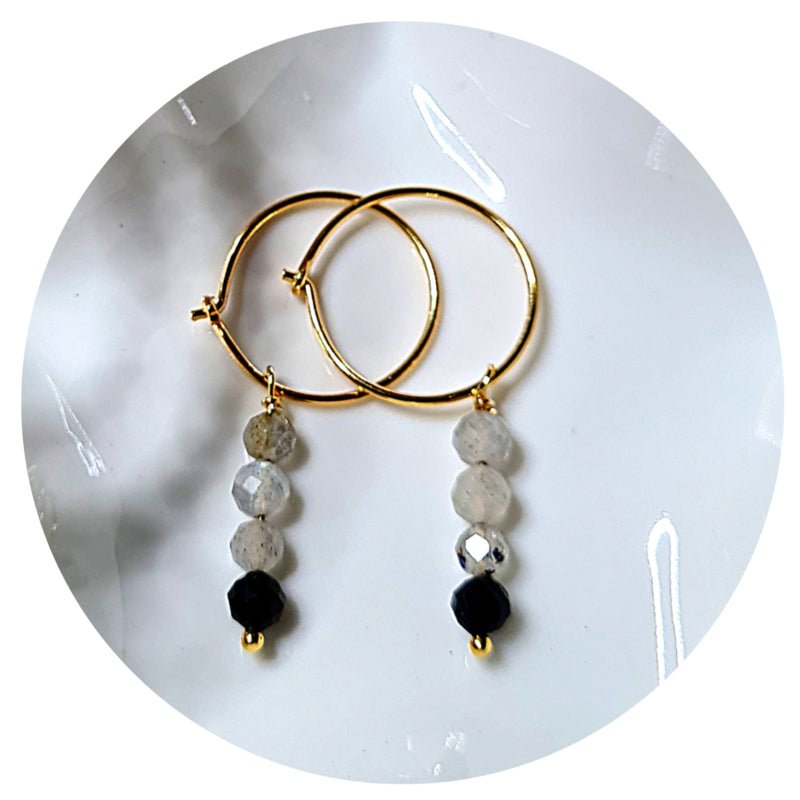 1 Oorbel Golden Enjoy, labradoriet, spinel