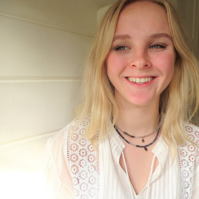 Ketting City Blues, saffier, agaat, tijgeroog