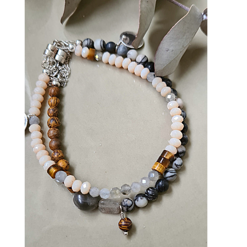 Armband Enjoy, tijgeroog, labradoriet, jade