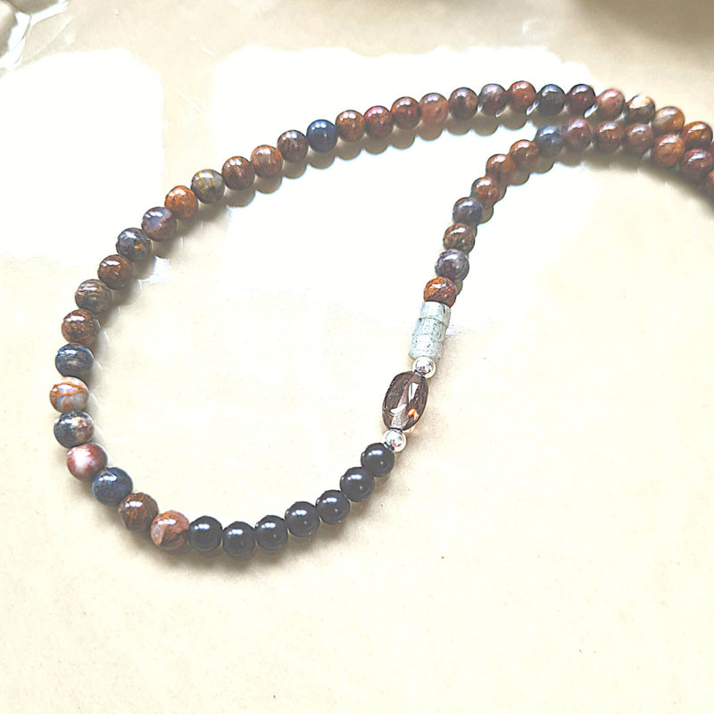 Ketting Soft Rocks, pietersiet, onyx en labradoriet