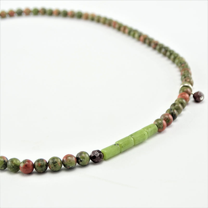 Ketting Heather Spirit, jade nefriet, unakiet, granaat