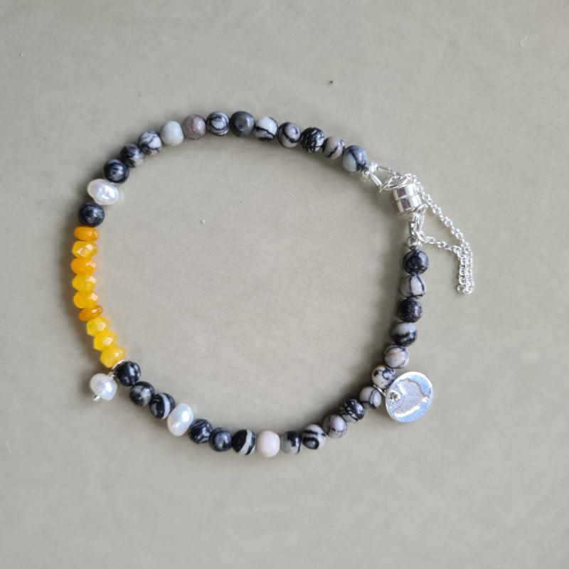Armband Pearl Spirit, met zebra jaspis, agaat, parel