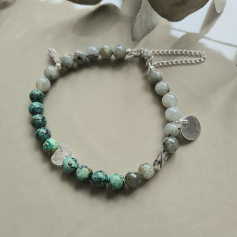 Armband Forbidden grass, afrikaans turquoise en labradoriet