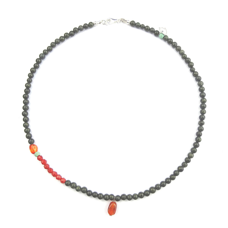 Set oorknopjes & ketting Tess, zoisiet en carneool