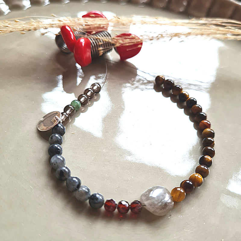 Armband Sublime, rookkwarts, labradoriet, granaat