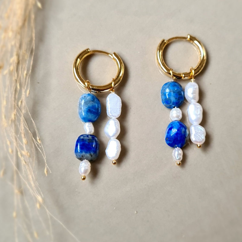 Oorbellen Blue Paradise, parel, lapis lazuli