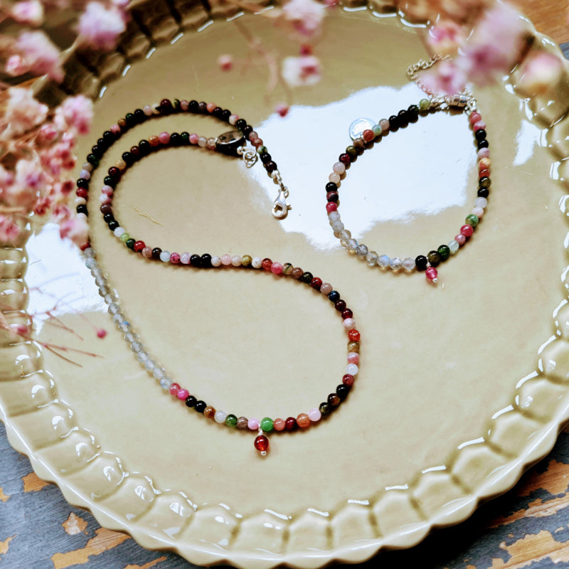 Set ketting en armband Confidence, toermalijn, labradoriet