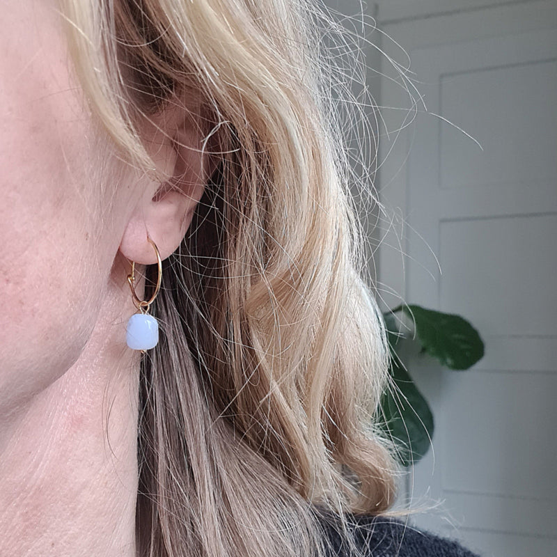 Oorbellen Golden Lace, blue lace agaat