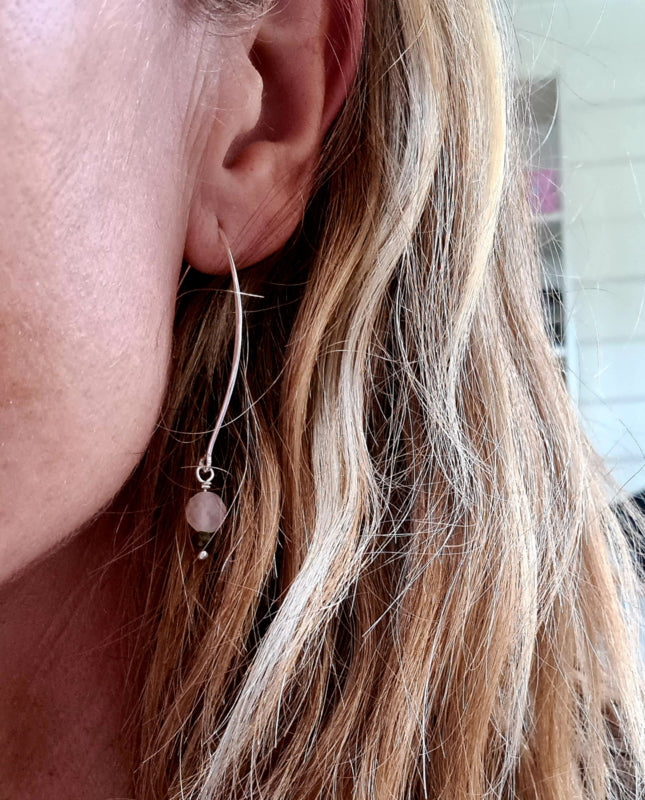 Oorbellen Pale Blush, met rozekwarts
