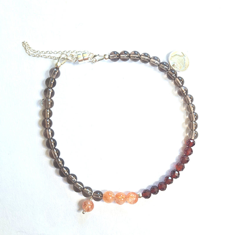 Armband Rose, rookkwarts, granaat, zonnesteen