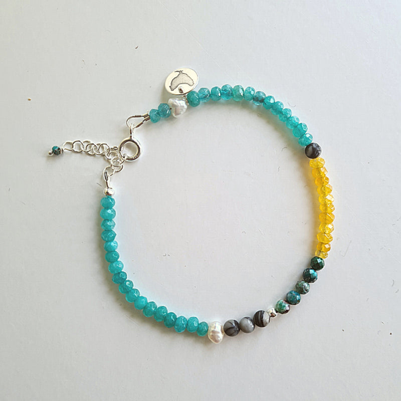 Enkelbandje Pearl Ocean, jade, parel en chrysocolla