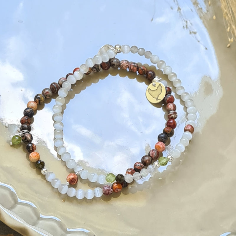 Armband White Snow, met jaspis en wit kattenoog